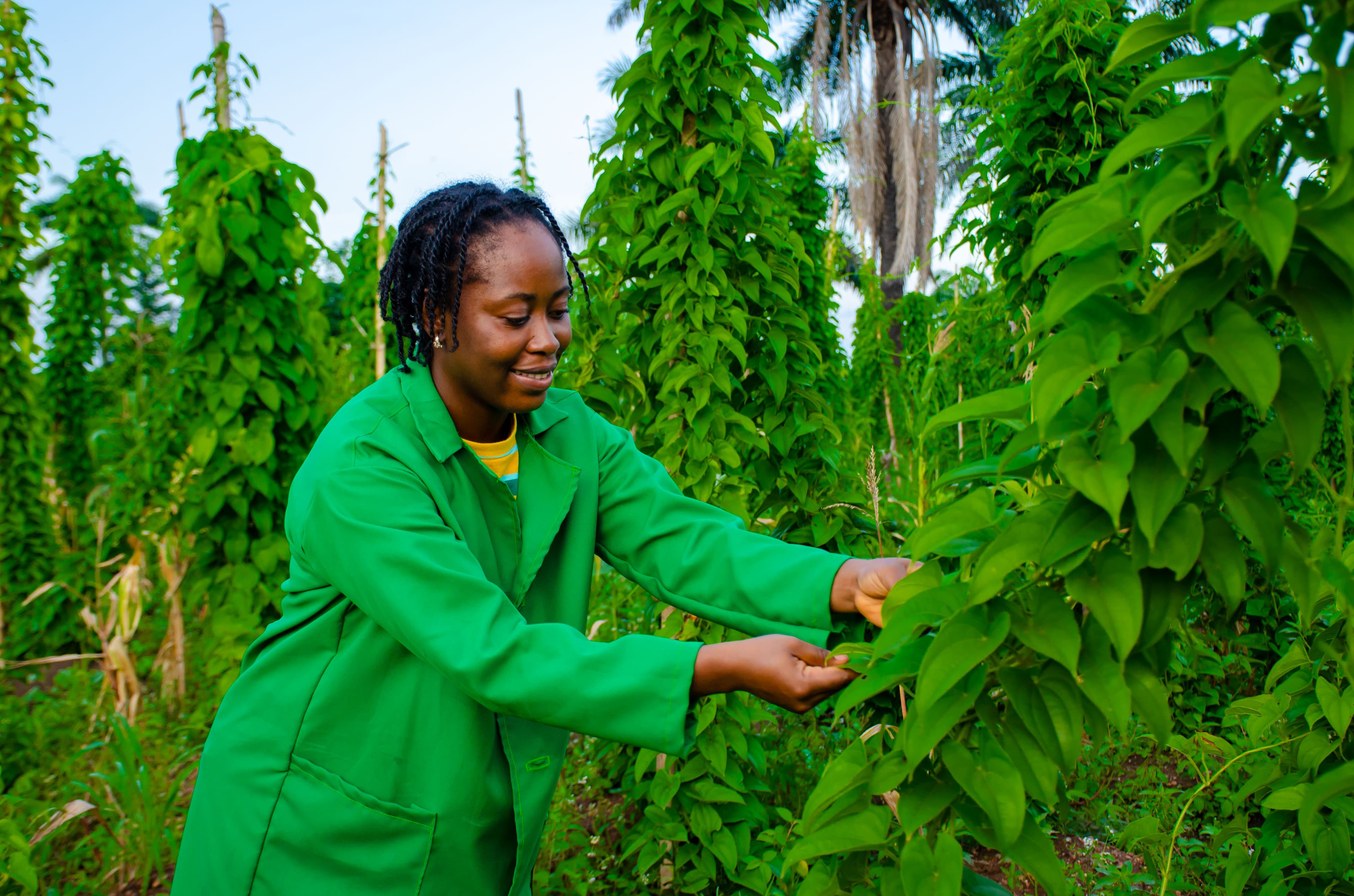 African farmer smiling in the field